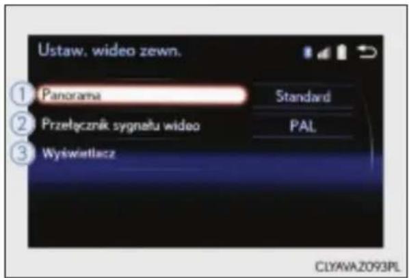 Ustaw. wideo zewn. ① Panorama Standard ② Przełącznik sygnału wideo PAL ③ Wyświetlacz CLYAVA2093PL