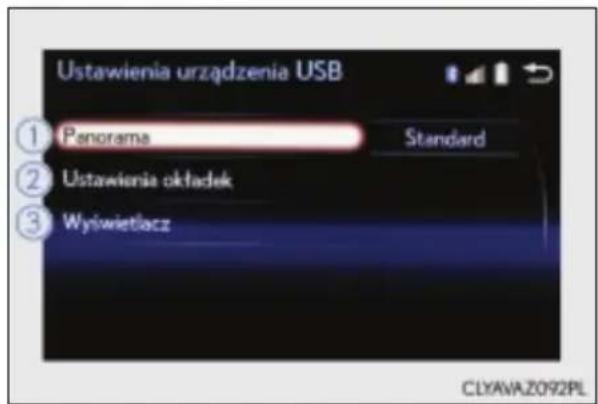 Ustawienia urządzenia USB ① Panorama Standard ② Ustawienia okfadek ③ Wyświetlącz CLYAVA.Z092PL