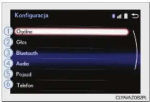 Konfiguracja ① Ogólna ② Głos ③ Bluetooth ④ Audio ⑤ Pojazd ⑥ Telefon CLYAWA.Z082PL