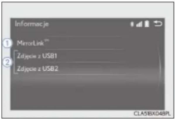 Informacje ① MirrorLink™ Zdjęcie z USB1 ② Zdjęcie z USB2 CLA5BX048PL