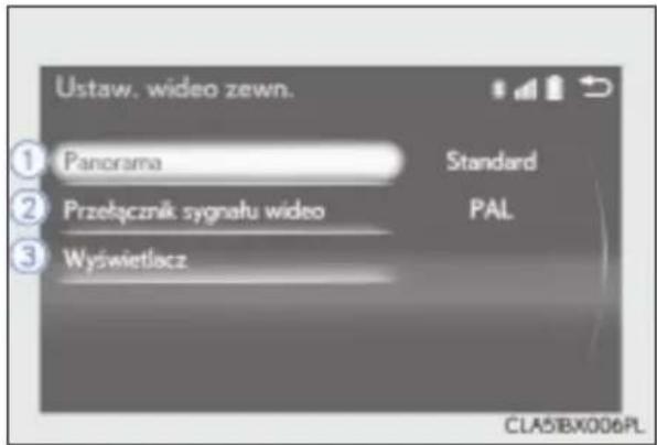 Ustaw. wideo zewn. ① Panorama Standard ② Przełącznik sygnału wideo PAL ③ Wyświetlacz CLA51BX006PL.