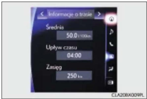 Informacje o trasie Średnia 50.0 V100km Upływ czasu 04:00 Zasięg 250 km CLA20BX009PL