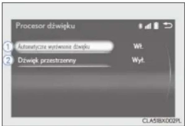 Procesor dźwięku ① Autonautyczne wyniwnane dźwięku Wt. ② Dźwięk przestrzenny Wyt. CLA51BX002PL