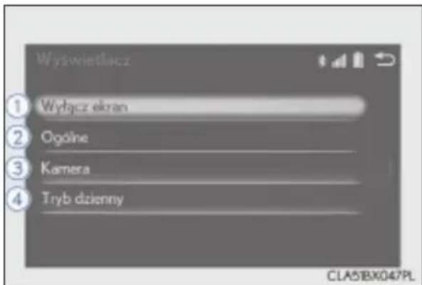 Wyświetlacz ① Wyłącz ekran ② Ogólne ③ Kamera ④ Tryb dzienny CLA5BX047PL