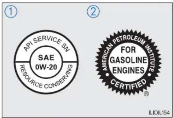 ① API SERVICE SN SAE 0W-20 RESOURCE CONSERVING ② AMERICAN PETROLEUM INSTITUTE FOR GASOLINE ENGINES CERTIFIED® ILIOIL154