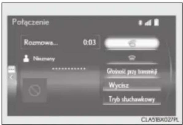Połączenie Rozmowa... 0:03 Nazmany Głońocki przy tawamiń Wycisz Tryb stuchawkowy CLA5BX027PL
