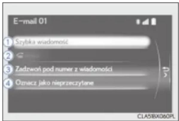 E-mail 01 ① Szybka wiadomość ② ③ Zadzwoń pod numer z wiadomości ④ Oznacz jako nieprzeczytane CLA5BX060PL