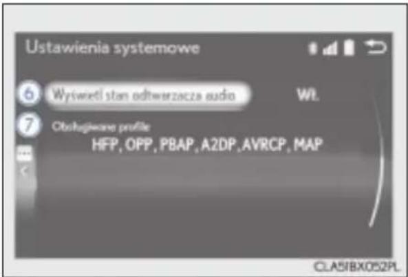 Ustawienia systemowe 6 Wyswieti stan odtwierzocza audio WL. 7 Obługanea profile HFP, OPP, PBAP, A2DP, AVRCP, MAP CLASIBX052PL.