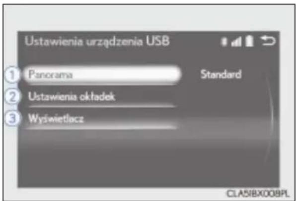 Ustawienia urządzenia USB ① Panorama Standard ② Ustawienia okładek ③ Wyświetlącz CLASIBX008PL