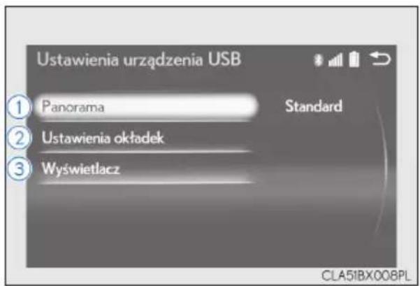 Ustawienia urządzenia USB ① Panorama Standard ② Ustawienia okładek ③ Wyświetlacz CLA51BX008PL