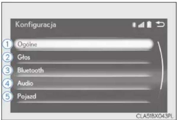Konfiguracja ① Ogólne ② Głos ③ Bluetooth ④ Audio ⑤ Pojazd CLA51BX043PL