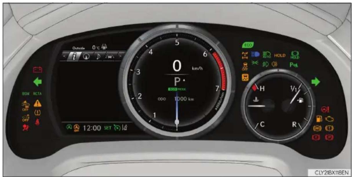 Outside 0 °C 0 km/h P 120 HCC 000 1000 km 7×1000-8km ECO AUTO HOLD HOLD OFF H 1/1 C R CLY21BX118EN
