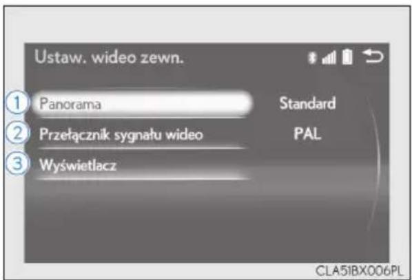 Ustaw. wideo zewn. ① Panorama Standard ② Przełącznik sygnału wideo PAL ③ Wyświetlacz CLA51BX006PL