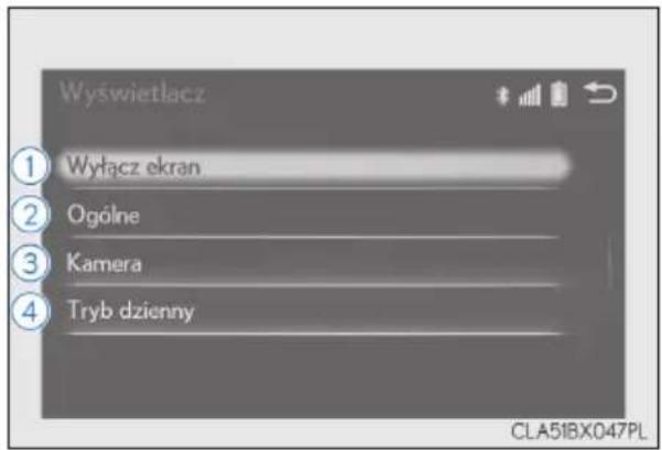 Wyswietlacz ① Wyłącz ekran ② Ogólne ③ Kamera ④ Tryb dzienny CLA51BX047PL