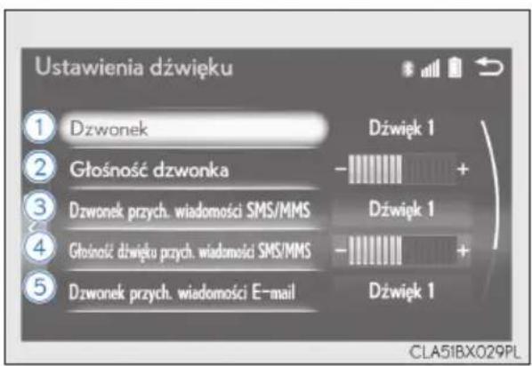 Ustawienia dźwięku ① Dzwonek Dźwięk 1 ② Głośność dzwonka - + Dzwonek przych. wiadomości SMS/MMS Dźwięk 1 ③ Głośność dźwięku przych. wiadomości SMS/MMS - + Dzwonek przych. wiadomości E-mail Dźwięk 1 CLA51BX029PL