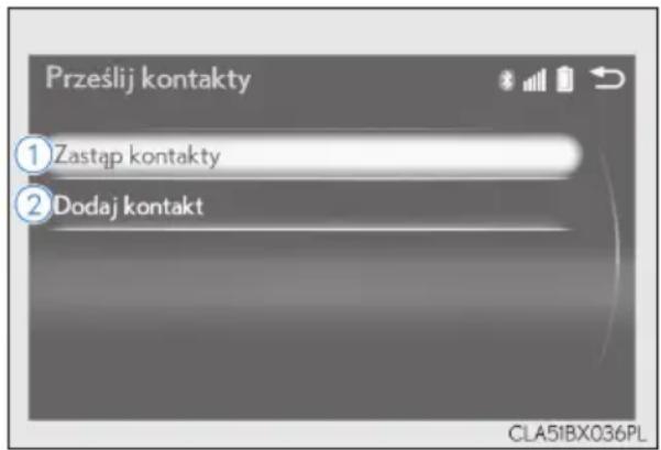 Prześlij kontakty ① Zastąp kontakty ② Dodaj kontakt CLA51BX036PL