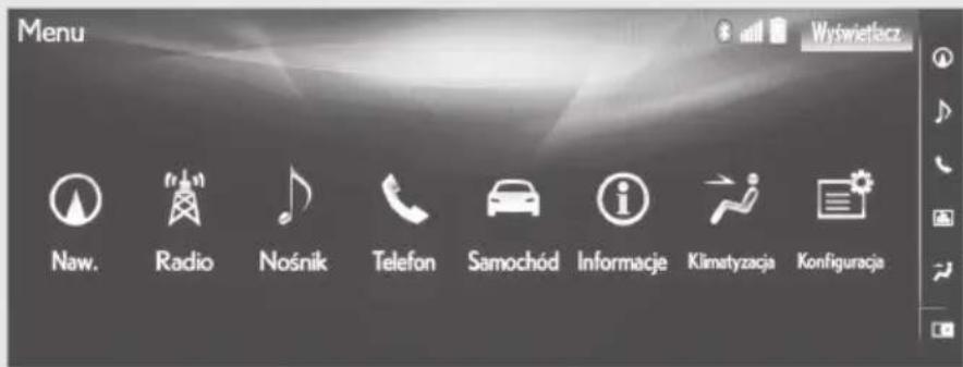 Menu Naw. Radio Nośnik Telefon Samochód Informacje Klimatyzacja Konfiguracja