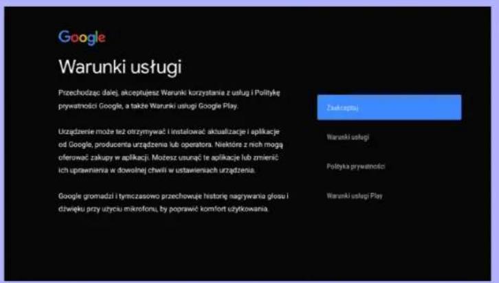Google Warunki usługi Przechodząc daiej, akceptujesz Warunki korzyatanie z usług i Politykę prywatności Google, a także Warunki usługi Google Play. Zakręspół Urzȩdtzenie może sąż otrzywywać i instalować aktualizacja i aplikacja od Google, producenta urzȩdzenna lub operatora. Niesktóre z nich mogą oferować zakupy w aplikacji. Możesz usurąć te aplikacja lub zmienić ich uprawniania w dowolnej chwili w ustawiersach urzȩdzenia. Google gromadzi i tymczasowo przychowuje historie nagrywania głosu i dźwięku przy użyciu mikrofonu, by poprawić komfort użytkowania. Warunki usługi Polityka prywatność Warunki usługi Play