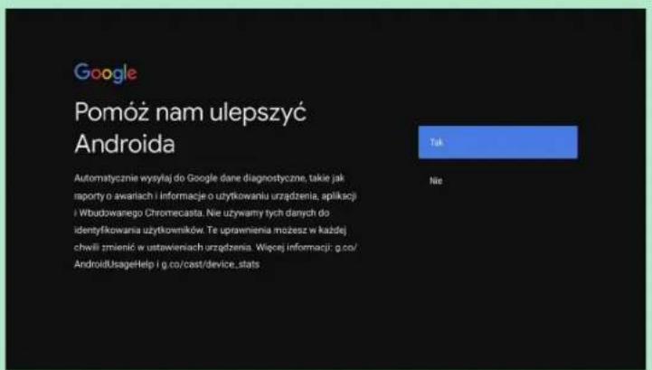 Google Pomóź nam ulepszyć Androida Tak Nie