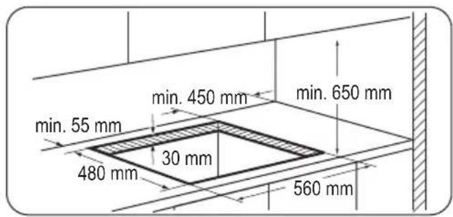 min. 55 mm 480 mm 30 mm min. 450 mm min. 650 mm 560 mm