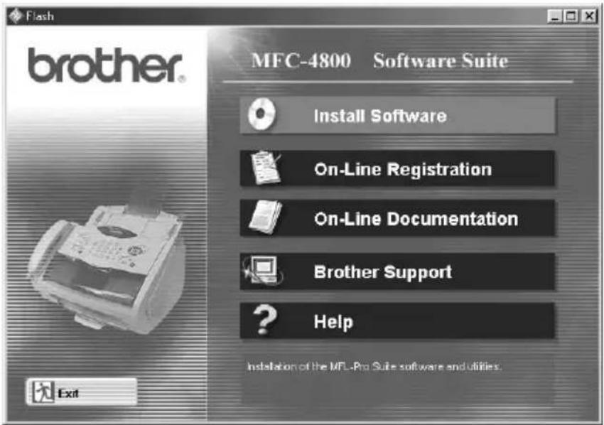 flash brother® MFC-4800 Software Suite Install Software On-Line Registration On-Line Documentation Brother Support ? Installation of the MFC-Pro Suite software and utilities. Exit