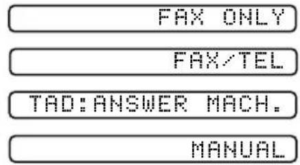 FAX ONLY FAX/TEL TAD:ANSWER MACH. MANUAL