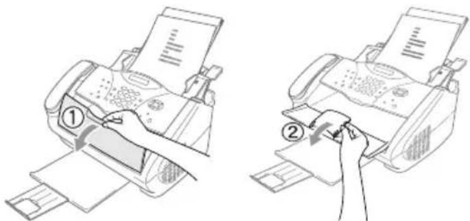Illustration showing two steps of a printer press application: first to press print, second to press with a paper clip.