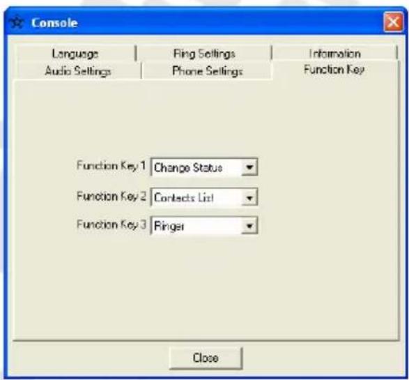 Console Language Audio Settings Fling Settings Phone Settings Information Function Key Function Key 1 Change Status Function Key 2 Contacts List Function Key 3 Finger Close