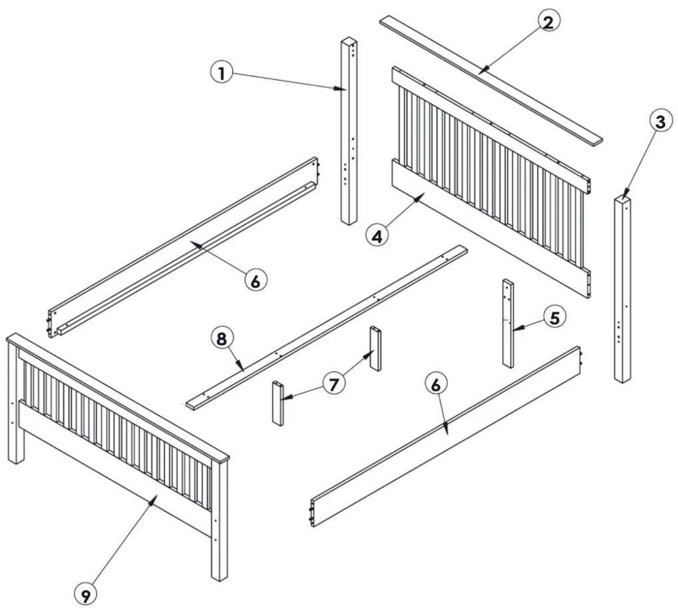 Technical diagram of a wooden frame structure with numbered components for identification