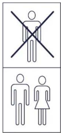 Two symbolic diagrams showing male and female gender restrictions with crossed-out and crossed-out signs