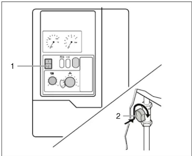 Diagram showing a device with labeled components and a hand holding a cable, illustrating electrical or mechanical control.