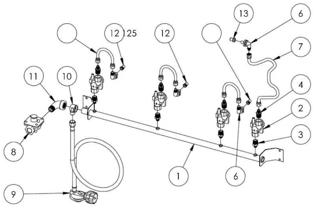 Technical diagram of a mechanical or fluid system with numbered components and piping connections