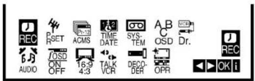 REC SET ACMS TIME DATE SYS-TEM A B C VCR Dr. AUDIO ON OFF 16:9 4:3 TALK VCR DECO-DER OPR REC OK i