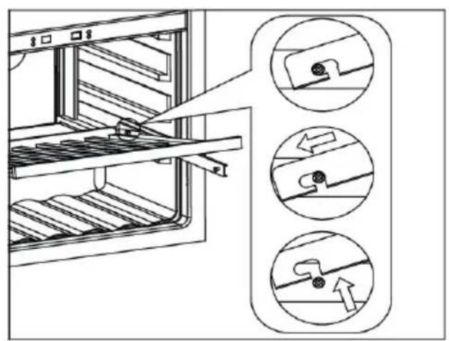 Technical diagram showing a door frame with three circular insets illustrating mechanical or electrical component changes.
