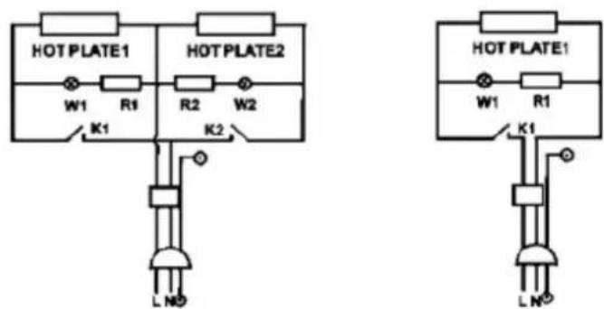 HOT PLATE1 W1 R1 K1 HOT PLATE2 R2 W2 K2 LND HOT PLATE1 W1 R1 K1 LND