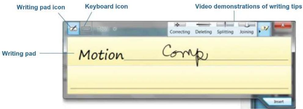 Writing pad icon Keyboard icon Video demonstrations of writing tips Writing pad Motion Comp Insert