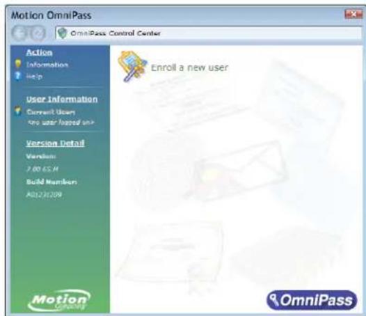 Motion OmniPass OmniPass Control Center Action Information Help User Information Current Users Version Detail Version: 7.00 EC34 Build Number: AD1231209 Enroll a new user Motion OmniPass