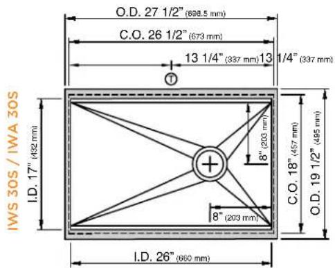 IWS 30S / IWA 30S I.D. 17" (482 mm) O.D. 27 1/2" (698.5 mm) C.O. 26 1/2" (673 mm) 13 1/4" (337 mm) 13 1/4" (337 mm) 8" (203 mm) 8" (203 mm) C.O. 18" (457 mm) O.D. 19 1/2" (495 mm) I.D. 26" (660 mm)