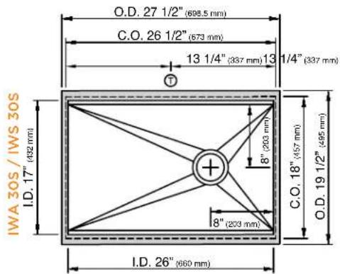 IWA 30S / IWS 30S I.D. 17" (432 mm) O.D. 27 1/2" (698.5 mm) C.O. 26 1/2" (573 mm) 13 1/4" (337 mm) 13 1/4" (337 mm) 8" (203 mm) 8" (203 mm) C.O. 18" (457 mm) O.D. 19 1/2" (495 mm) I.D. 26" (660 mm)