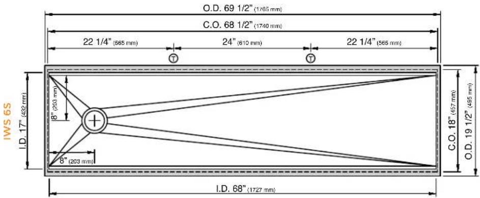 O.D. 69 1/2" (1765 mm) C.O. 68 1/2" (1740 mm) 22 1/4" (565 mm) 24" (610 mm) 22 1/4" (565 mm) I.WS 6S I.D. 17" (432 mm) 8" (203 mm) 8" (203 mm) I.D. 68" (1727 mm) C.O. 18" (457 mm) O.D. 19 1/2" (495 mm)