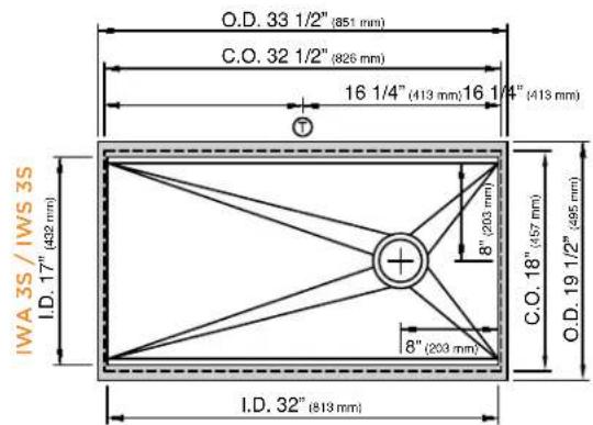 O.D. 33 1/2" (851 mm) C.O. 32 1/2" (826 mm) 16 1/4" (413 mm) 16 1/4" (413 mm) IWA 3S / IWS 3S I.D. 17" (432 mm) 8" (203 mm) 8" (203 mm) C.O. 18" (457 mm) O.D. 19 1/2" (495 mm) I.D. 32" (813 mm)