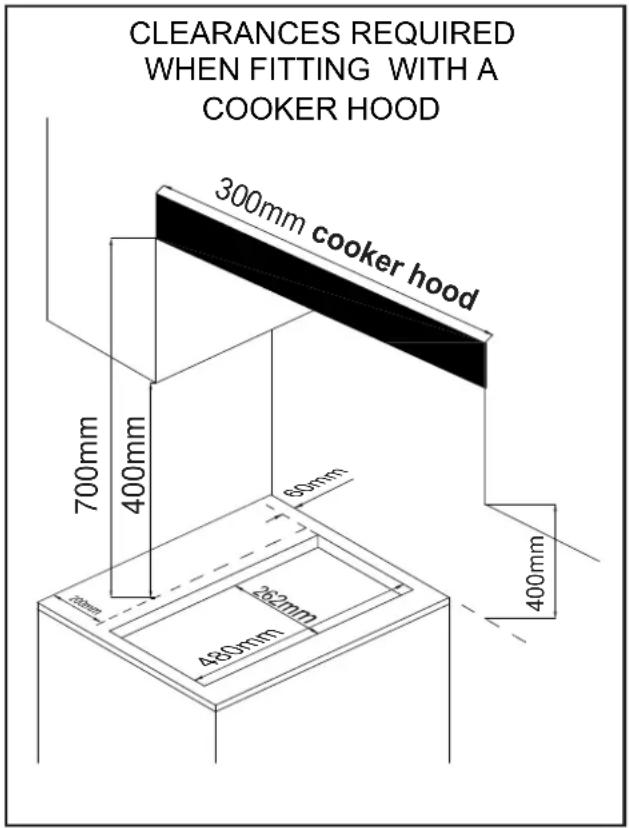 CLEARANCES REQUIRED WHEN FITTING WITH A COOKER HOOD 300mm cooker hood 700mm 400mm 60mm 200mm 400mm 400mm