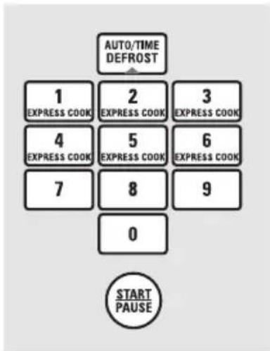 AUTO/TIME DEFROST 1 EXPRESS COOK 2 EXPRESS COOK 3 EXPRESS COOK 4 EXPRESS COOK 5 EXPRESS COOK 6 EXPRESS COOK 7 8 9 0 START PAUSE