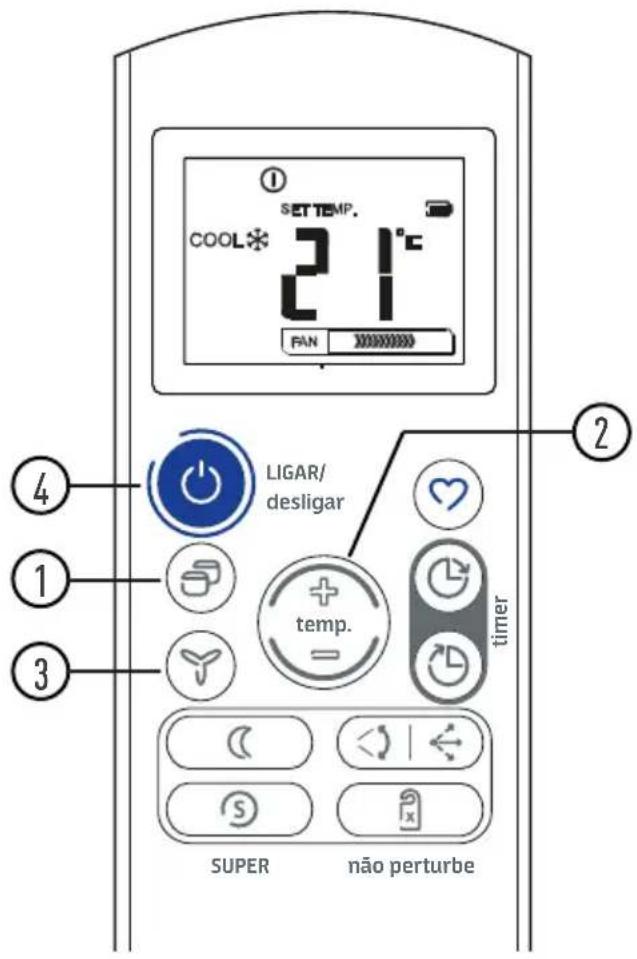 MIDEA 42XQU30C5 - Funcionamento no modo REFRIGERAÇÃO (COOL), AQUECIMENTO (HEAT) ou no modo VENTILAÇÃO (FAN) - 1
