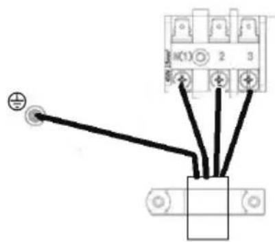Electrical wiring diagram showing connections between terminal blocks with numbered terminals and a plus symbol at the junction.