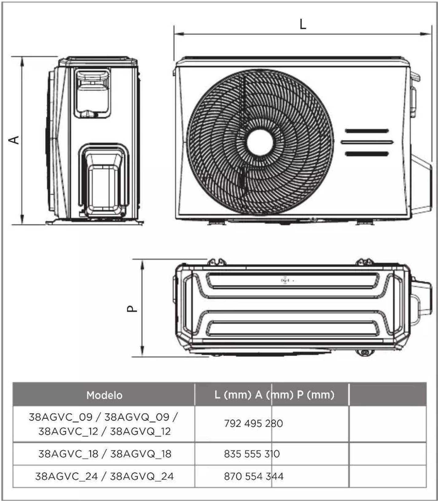MIDEA 38AGVQI12M5 - - Dimensional das Unidades Condensadoras - 1