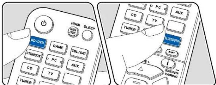HDMI SLEEP MAIN /SUB SD/DVD GAME CBL/SAT STRMBOX PC AUX CD TV TUNER PC AUX CD TV TUNER Bluetooth + - i BIUTIOTH PAIRING
