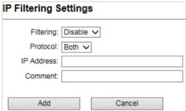 Planet WNAP-6325 - IP Filtering Settings - 1