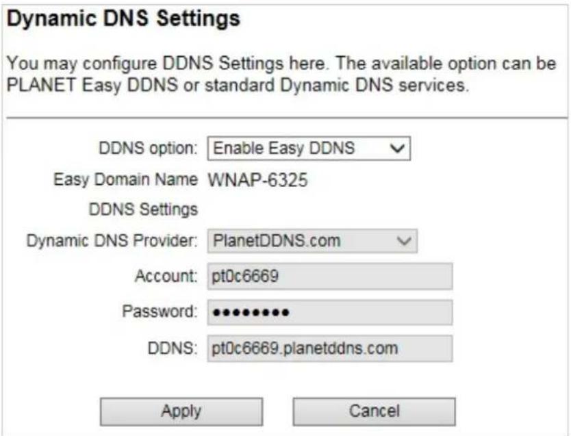 Planet WNAP-6325 - Example of Planet DDNS Settings: - 8