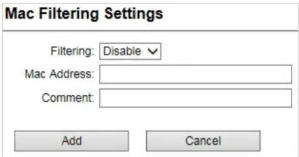 Planet WNAP-6325 - MAC Filtering Settings - 1